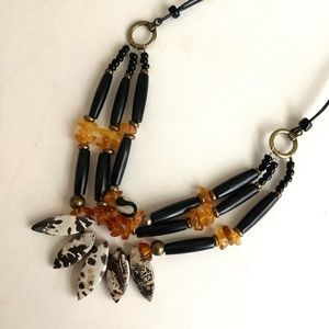 Amber, hairpipe and jasper handmade choker boho festival necklace